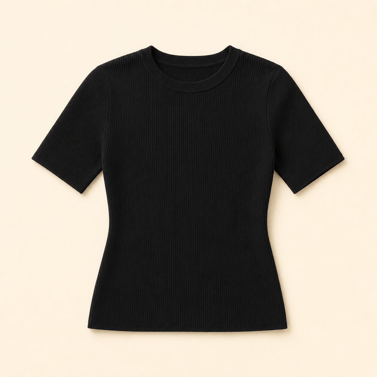 Black rib-knit crewneck top