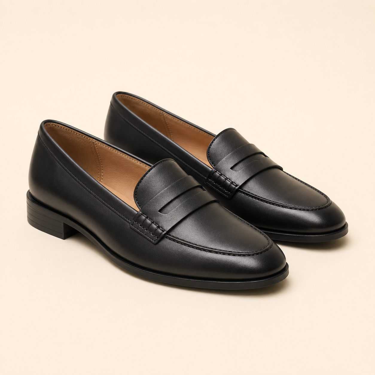 Black leather penny loafers