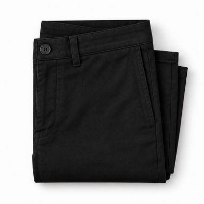 Blue Striped Shirt, Black Chinos & Black Sneakers
