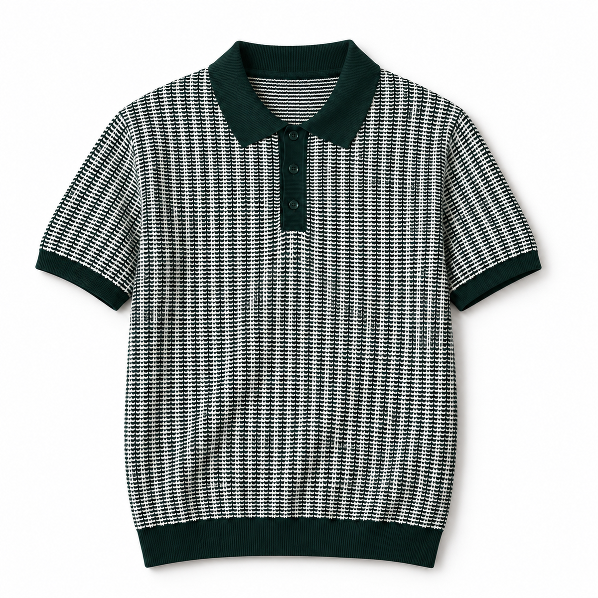 Green & Cream Knit Polo, Blue Denim & Suede Loafers