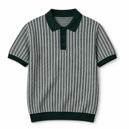 Green & Cream Knit Polo, Blue Denim & Suede Loafers