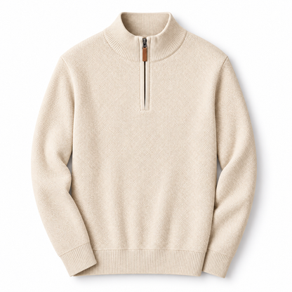 Cream Quarter-Zip Knit, Brown Chinos & Suede Boat Shoes