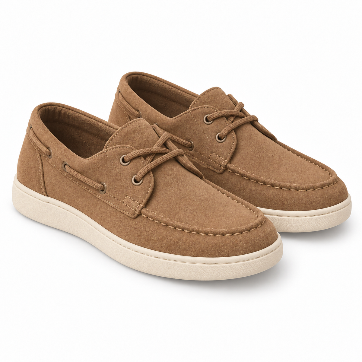 Cream Sweatshirt, Brown Joggers & Suede Boat Shoes