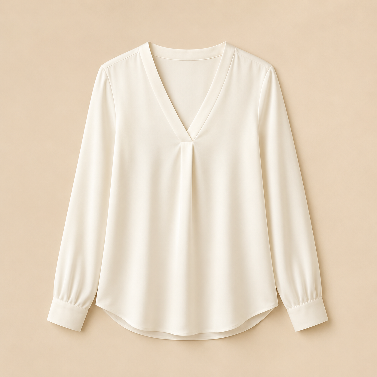 Ivory V-Neck Long-Sleeve Blouse