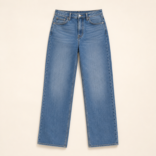 Medium-blue high-waisted straight-leg jeans