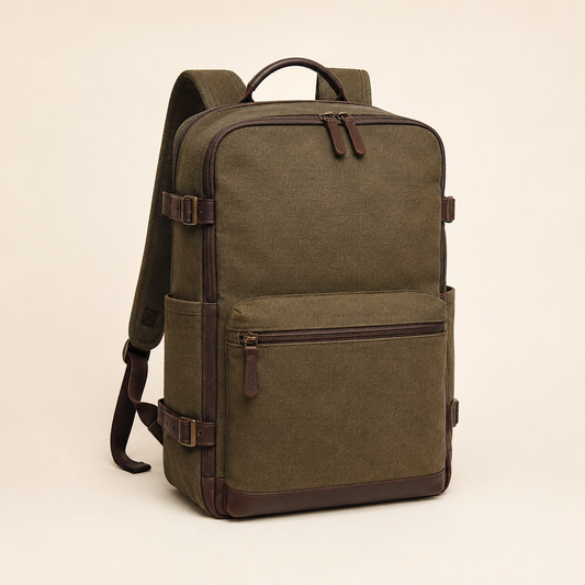Olive canvas weekend backpack