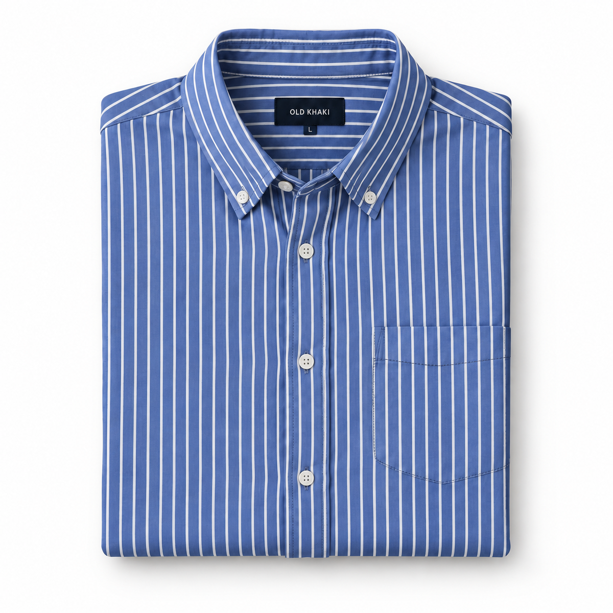 Blue Striped Shirt, Black Chinos & Black Sneakers