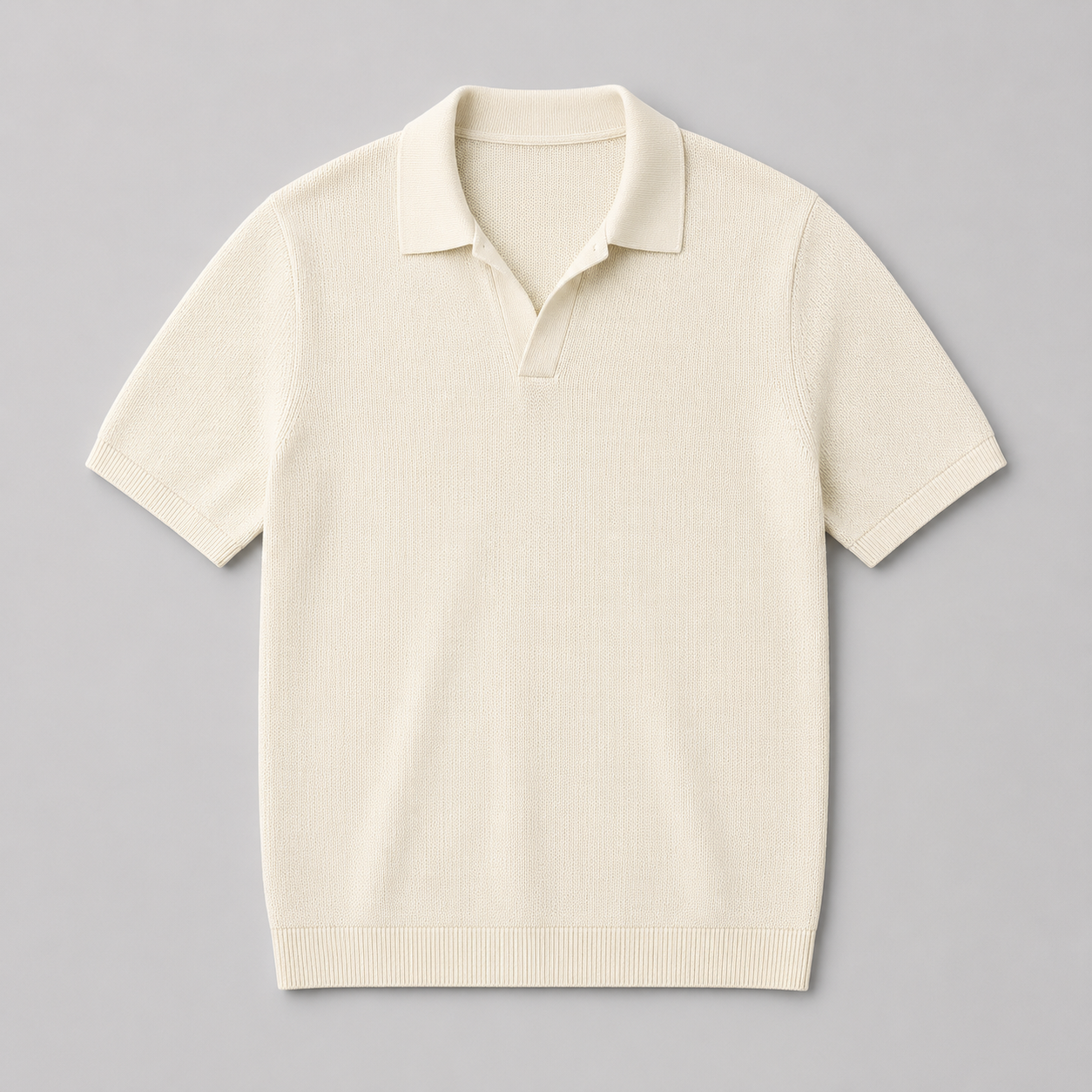 Cream Knitted Polo Shirt