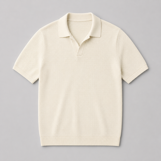Cream Knitted Polo Shirt