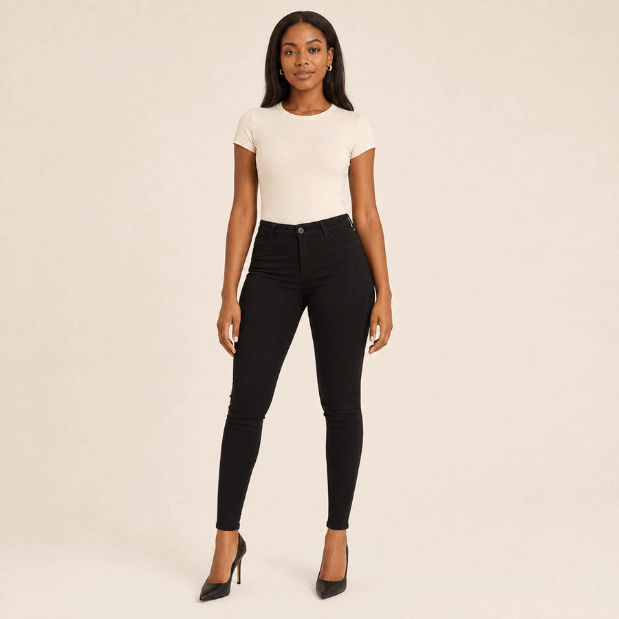 Model showing skinny-fit pants