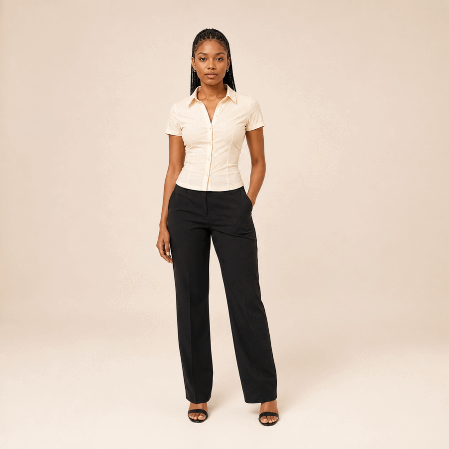 Model showing a slim-fit top